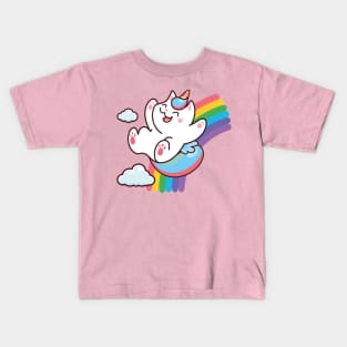 Magical Kittycorn Sliding on a Rainbow: Embrace the Whimsy and Joy Kids T-Shirt